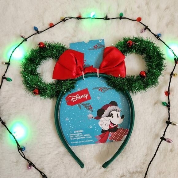 Disney Parks Minnie Mouse Christmas Holiday Wreath Ears Headband - Picture 5 of 7